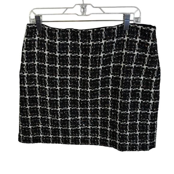 Loft Shimmer Tweed Skirt Size 12 Black Multicolor Shiny Thread Textured - Picture 1 of 7